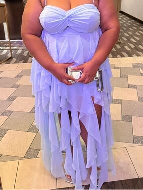 Fashion Nova Blue Ruffle High-Low Chiffon Dress